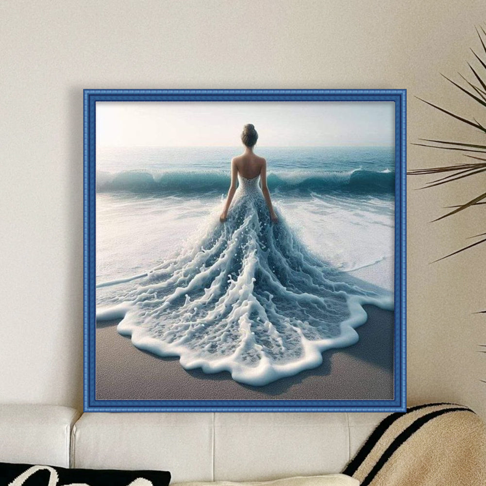 Girl In Beach Dress - Full 18CT Counted Cross Stitch 45x45CM - Huacan