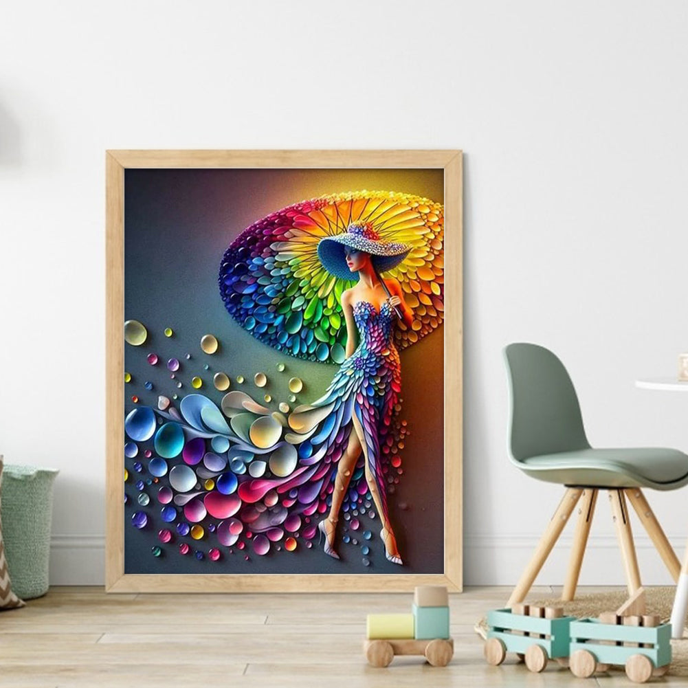Woman With Colorful Umbrella - Full 11CT Stamped Cross Stitch 40x50CM - Huacan