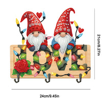 Load image into Gallery viewer, Wooden Special Shape Love And Gnome 3 Hooks No Punch Diamond Painting Hook Rail