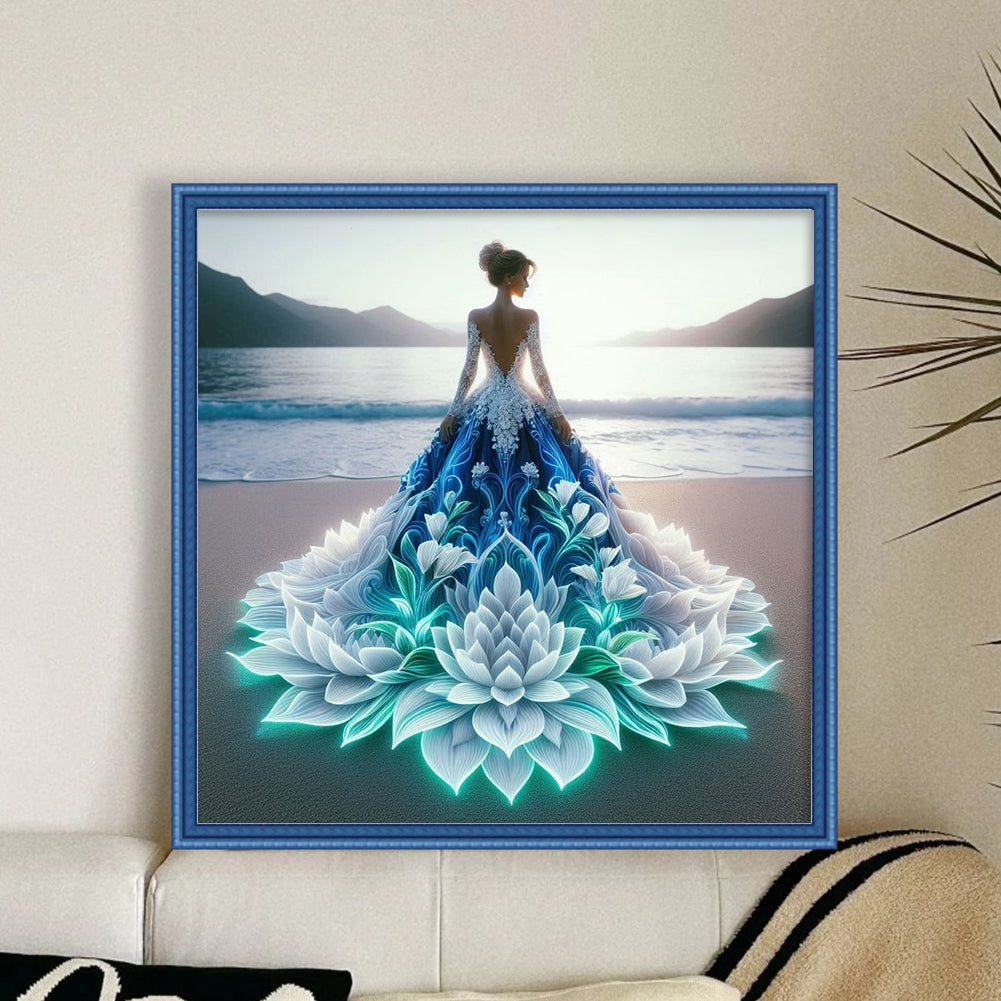 Girl In Beach Dress - Full 11CT Stamped Cross Stitch 40x40CM - Yishu