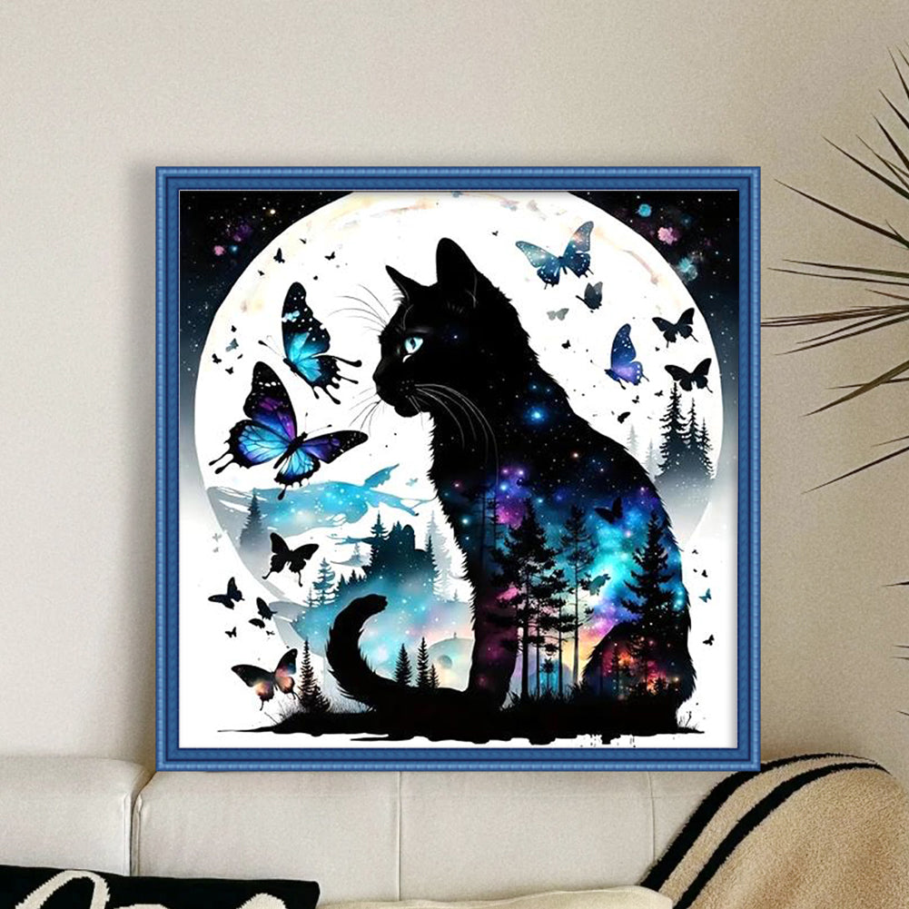 Cat And Butterfly - Full 11CT Stamped Cross Stitch 40x40CM - Huacan