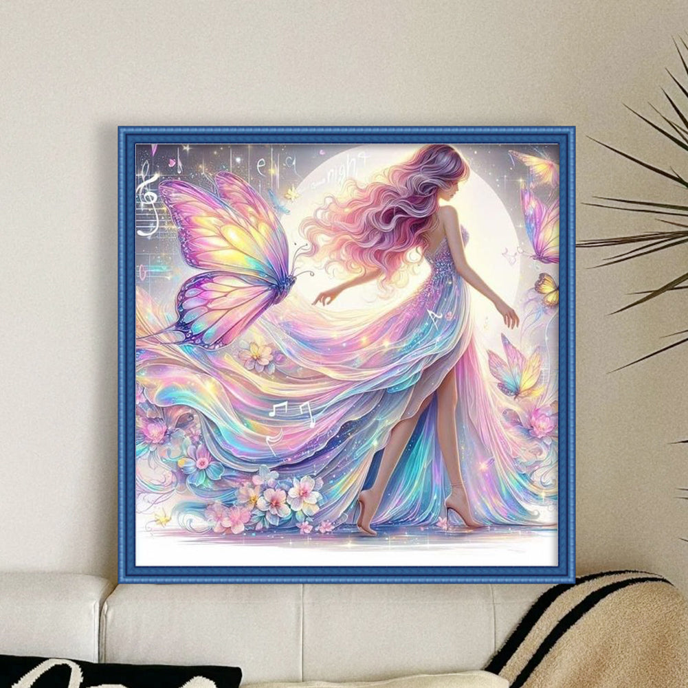 Colorful Butterfly Maiden - Full 11CT Stamped Cross Stitch 40x40CM - Yishu