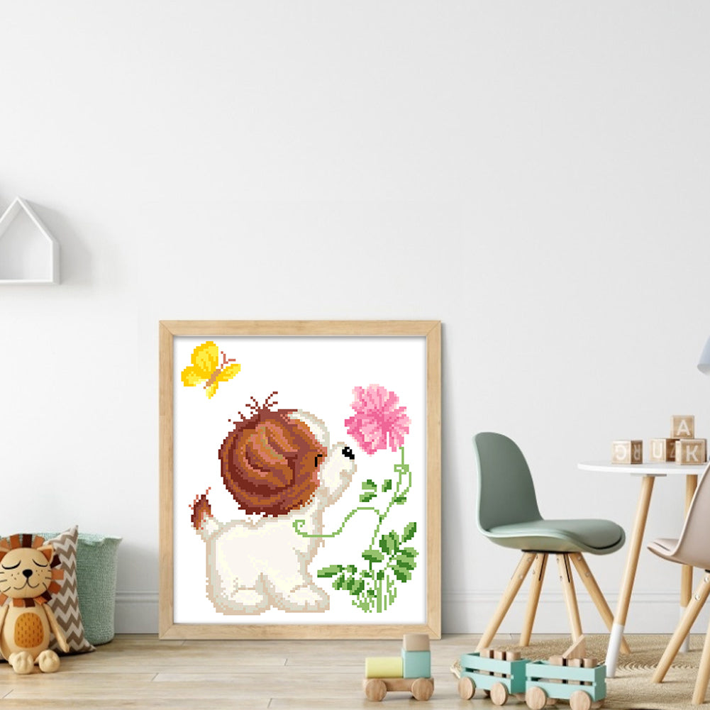Smelling Fragrance - Partial 9CT Stamped Cross Stitch - Bead Embroidery 29x32CM/11.42x12.60in