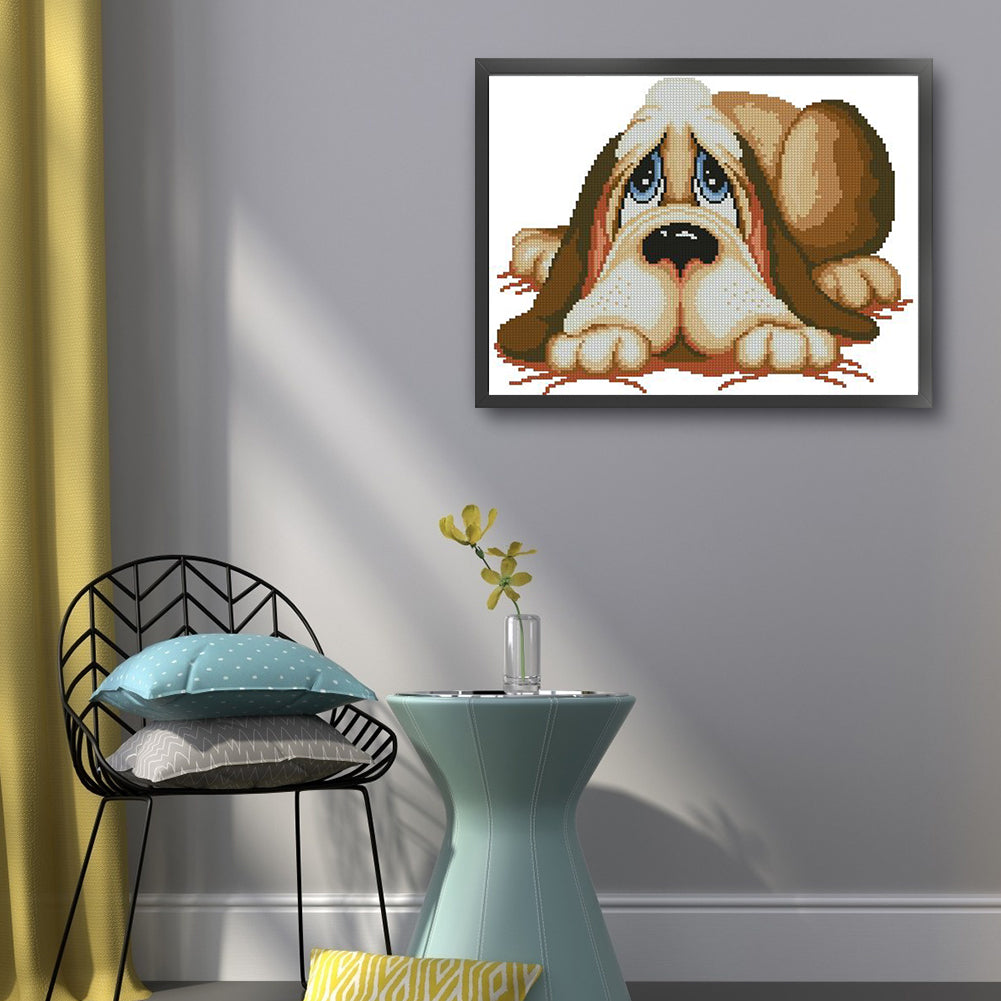 Dog - Partial 9CT Stamped Cross Stitch - Bead Embroidery 39x32CM/15.35x12.60in