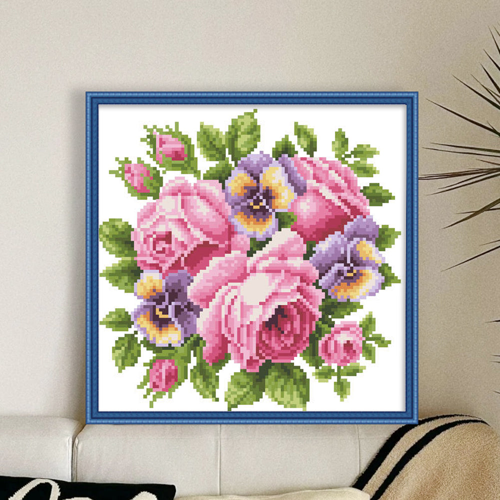 Purple Rose - Partial 9CT Stamped Cross Stitch - Bead Embroidery 29x28CM/11.42x11.02in