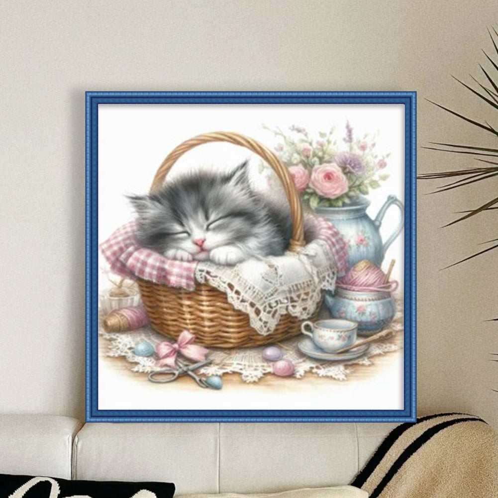 Sleeping Cat - Full 11CT Stamped Cross Stitch 40x40CM - Yishu