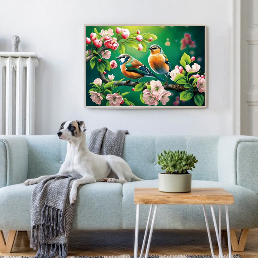 Birds Singing & Flowers Blooming - Full 9CT Stamped Cross Stitch - Bead Embroidery 59x41CM/23.23x16.14in