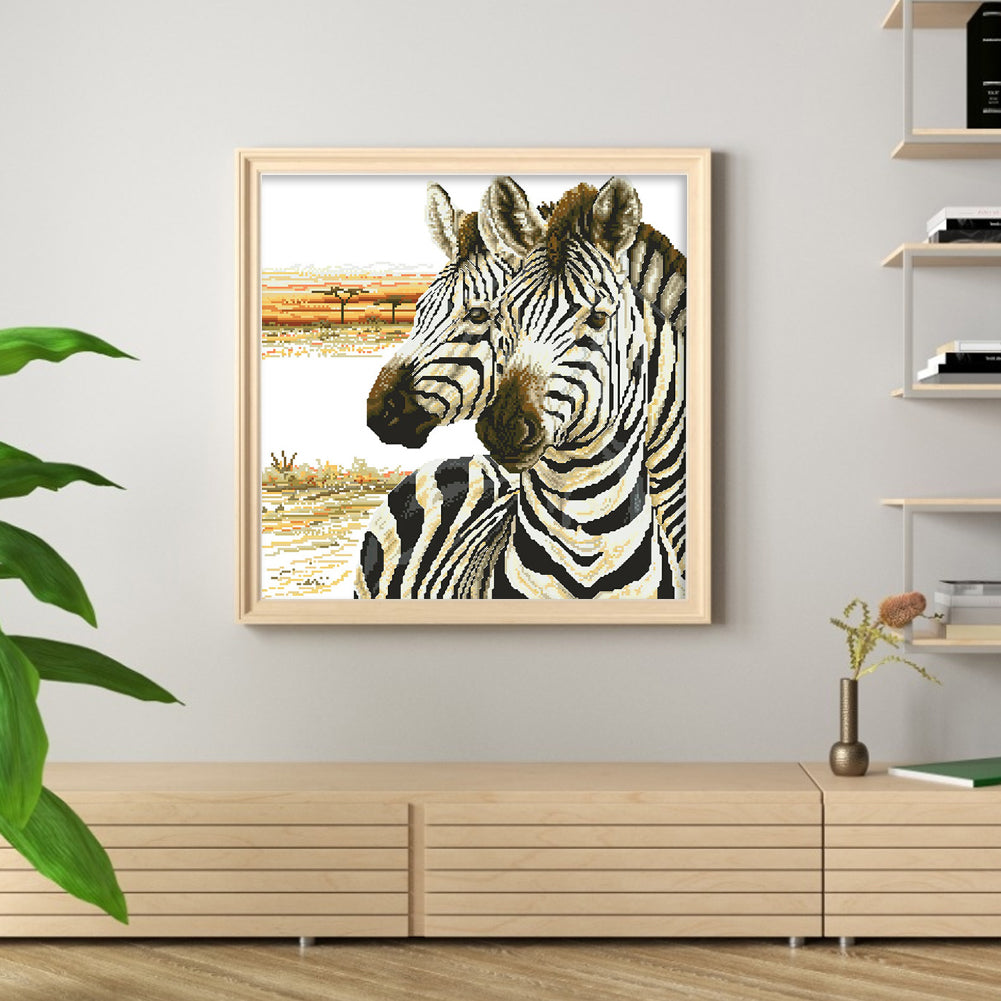 Zebra - Partial 9CT Stamped Cross Stitch - Bead Embroidery 62x62CM/24.41x24.41in