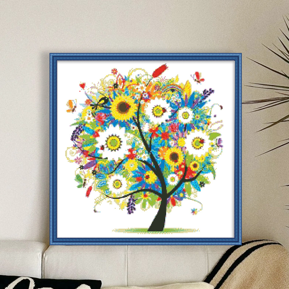 Lucky Tree & Money Tree - Partial 9CT Stamped Cross Stitch - Bead Embroidery 55x55CM/21.65x21.65in