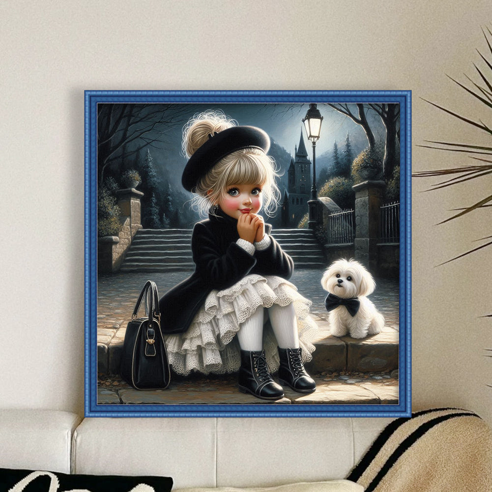 Girl And Dog - Full 11CT Counted Cross Stitch 40x40CM - Huacan