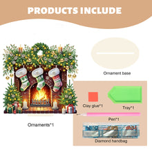 Load image into Gallery viewer, Christmas Wooden Special Shaped Fireplace Green Stockings Diamond Painting Table Ornament
