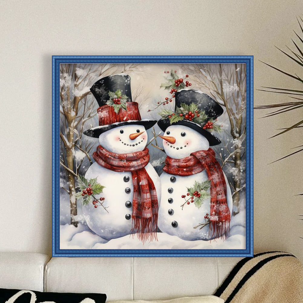 Christmas Snowman - Full 11CT Stamped Cross Stitch 40x40CM - Huacan