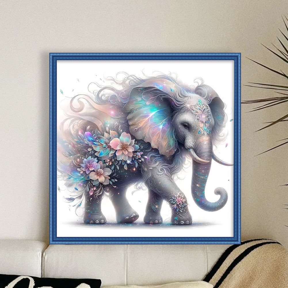 Flowers And Elephant - Full 11CT Stamped Cross Stitch 45x45CM - Yishu