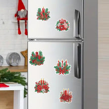 Load image into Gallery viewer, 6Pcs Christmas Candle Fridge Stickers Diamond Painting Art Magnets Decals