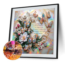 Load image into Gallery viewer, Butterfly And White Flower Calligraphy 30*30CM(Canvas) Partial Special Shaped Drill Diamond Painting