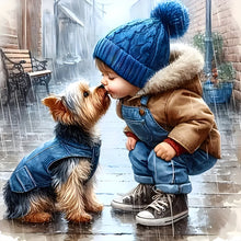 Load image into Gallery viewer, Little Boy Kisses Puppy 40*40CM(Canvas) Full Round Drill Diamond Painting