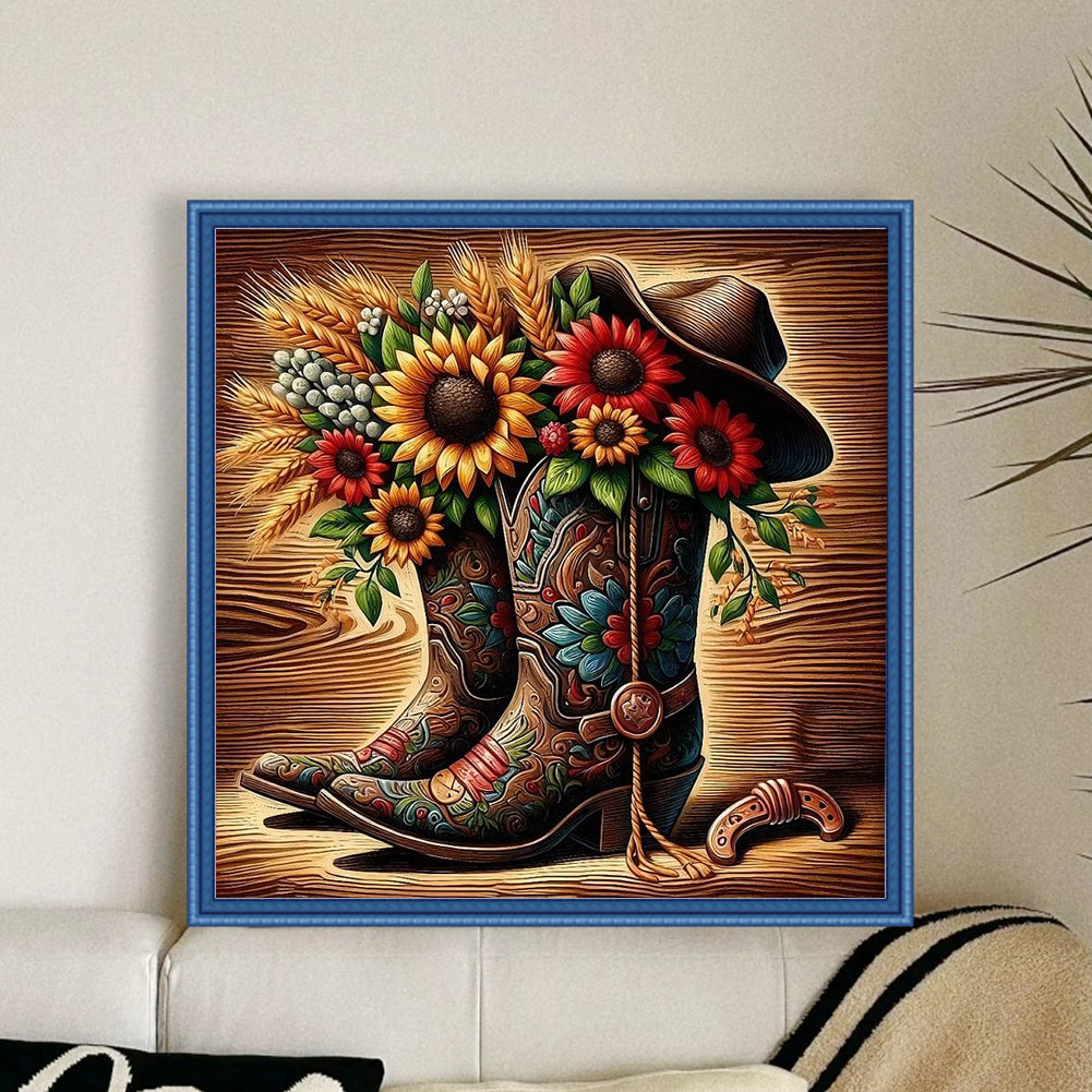Cowboy Boots - Full 11CT Counted Cross Stitch 50x50CM - Huacan