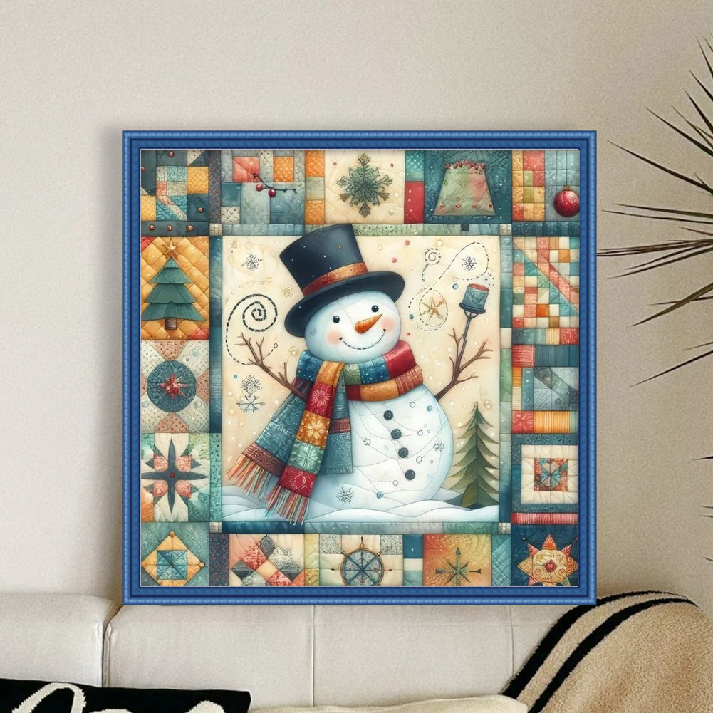 Christmas Snowman With Colorful Scarf - Full 11CT Stamped Cross Stitch 40x40CM - Yishu