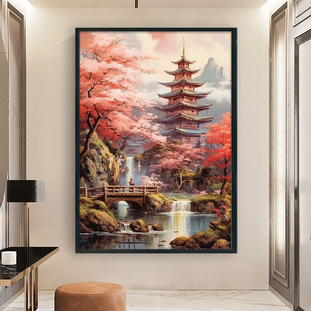 Landscape With Pavilion - Full 11CT Stamped Cross Stitch 40x60CM - Yishu