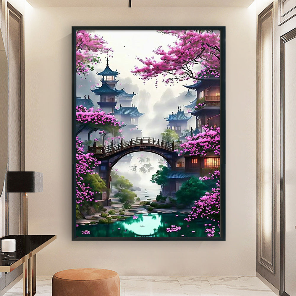 Landscape With Pavilion - Full 11CT Stamped Cross Stitch 40x60CM - Yishu