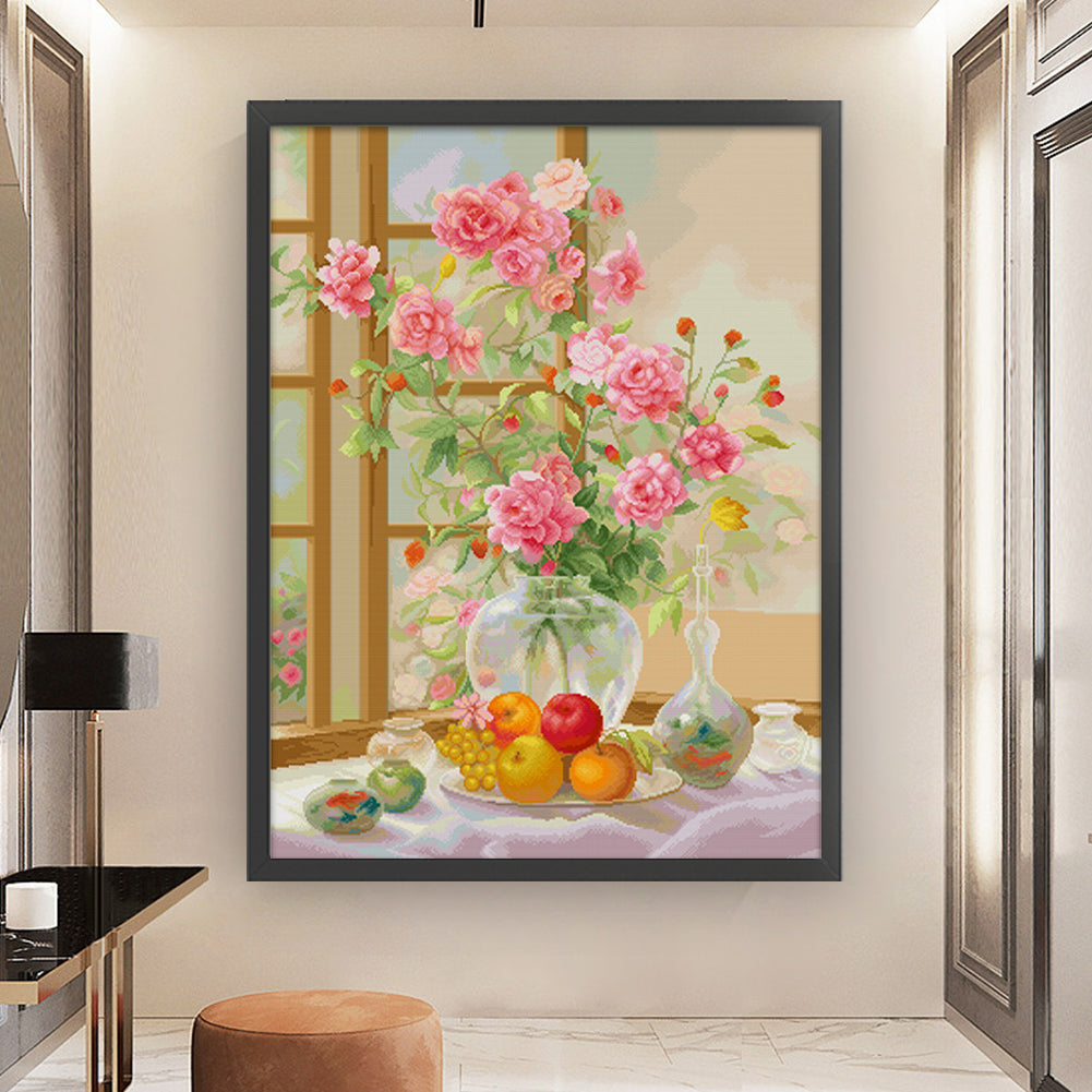 Morning Floral Breeze - Full 14CT Stamped Cross Stitch 60x77CM - Spring Egyptian Cotton(88Colors)