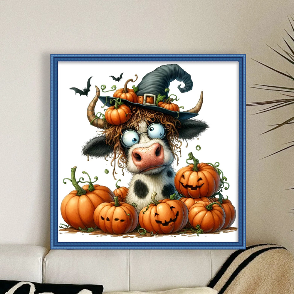 Halloween Pumpkin Cow - Full 14CT Counted Cross Stitch 40x40CM - Yishu