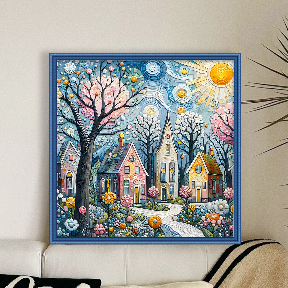Colorful Houses - Full 14CT Counted Cross Stitch 40x40CM - Huacan