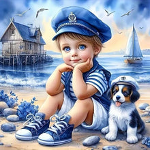 Load image into Gallery viewer, Boy And Dog By The Sea 40*40CM(Canvas) Full Round Drill Diamond Painting