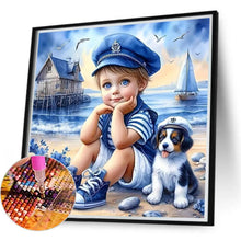 Load image into Gallery viewer, Boy And Dog By The Sea 40*40CM(Canvas) Full Round Drill Diamond Painting