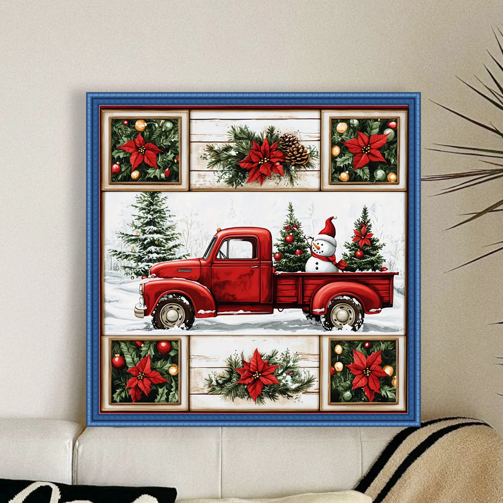 Christmas Truck - Full 11CT Stamped Cross Stitch 40x40CM - Yishu
