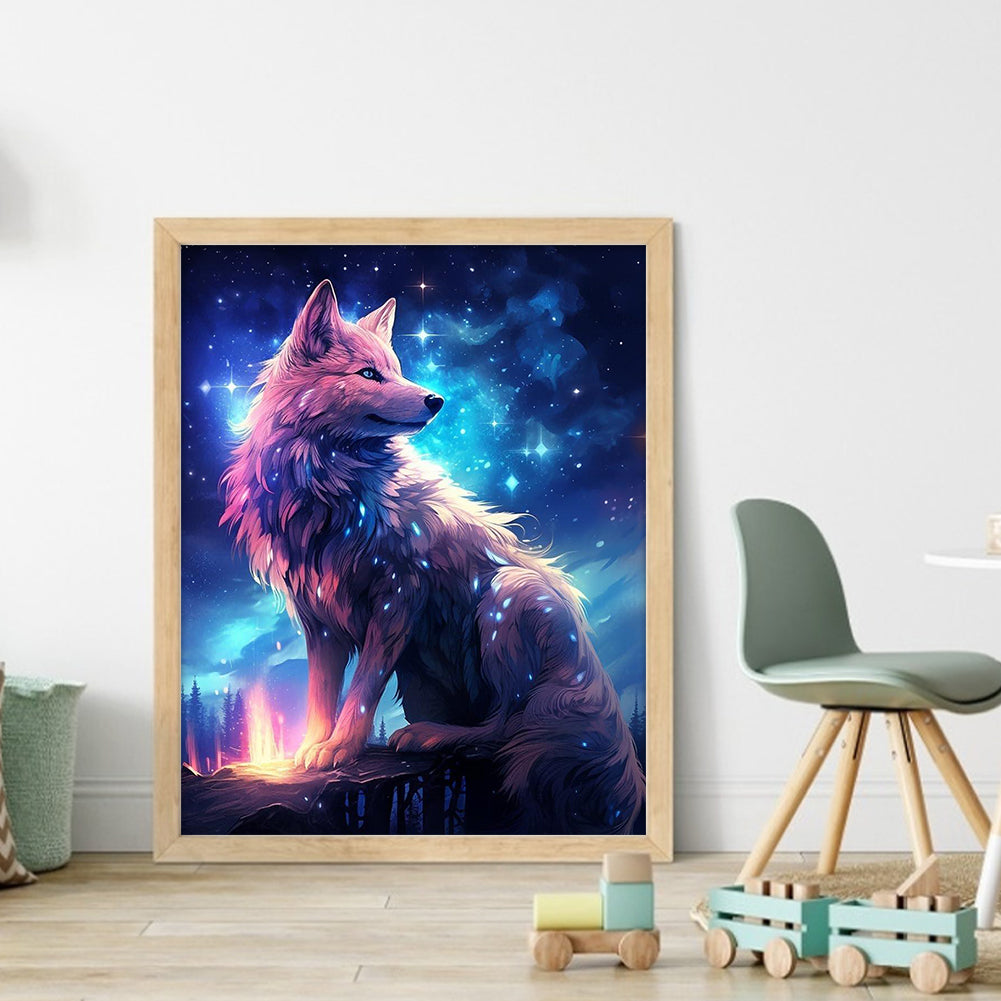Wolf Looking Back - Full 9CT Stamped Cross Stitch - Bead Embroidery 41x50CM/16.14x19.69in
