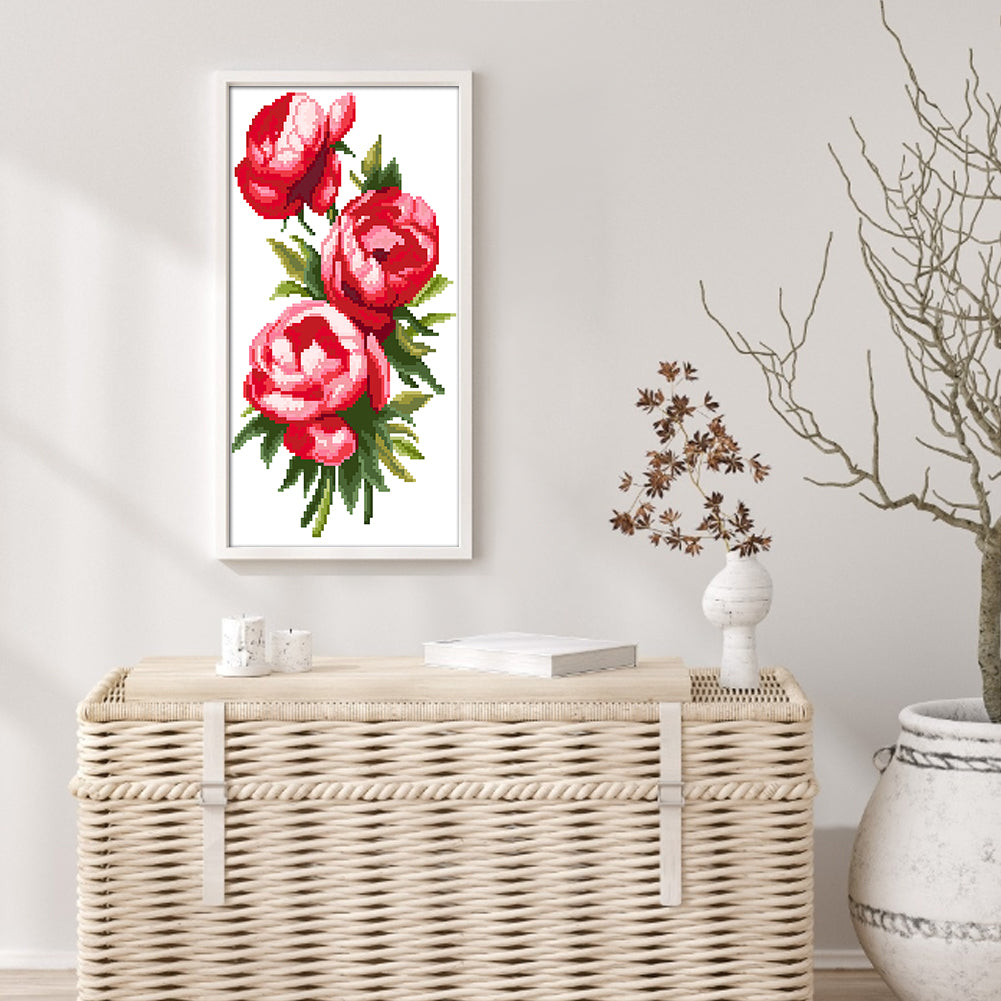 Three Flowers - Partial 9CT Stamped Cross Stitch - Bead Embroidery 22x40CM/8.66x15.75in