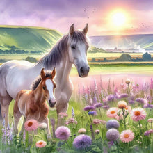 Load image into Gallery viewer, Horse In The Prairie Flower Field 40*40CM(Canvas) Full Round Drill Diamond Painting