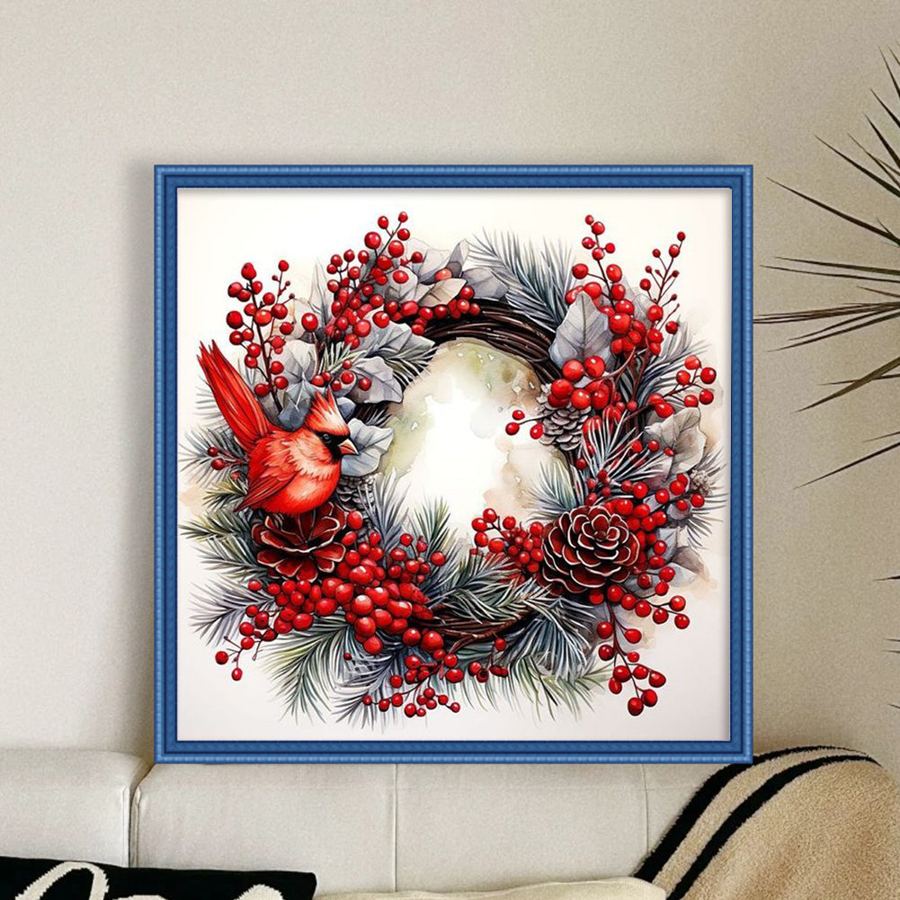 Christmas Wreath And Birds - Full 11CT Counted Cross Stitch 40x40CM - Huacan