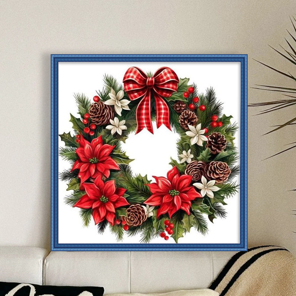 Christmas Wreath And Pinecones - Full 11CT Counted Cross Stitch 40x40CM - Huacan