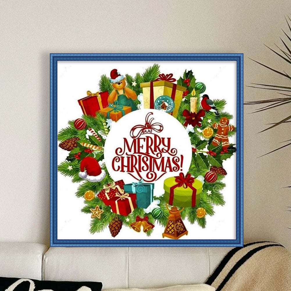 Christmas Wreath And Gift Boxes - Full 11CT Counted Cross Stitch 40x40CM - Huacan