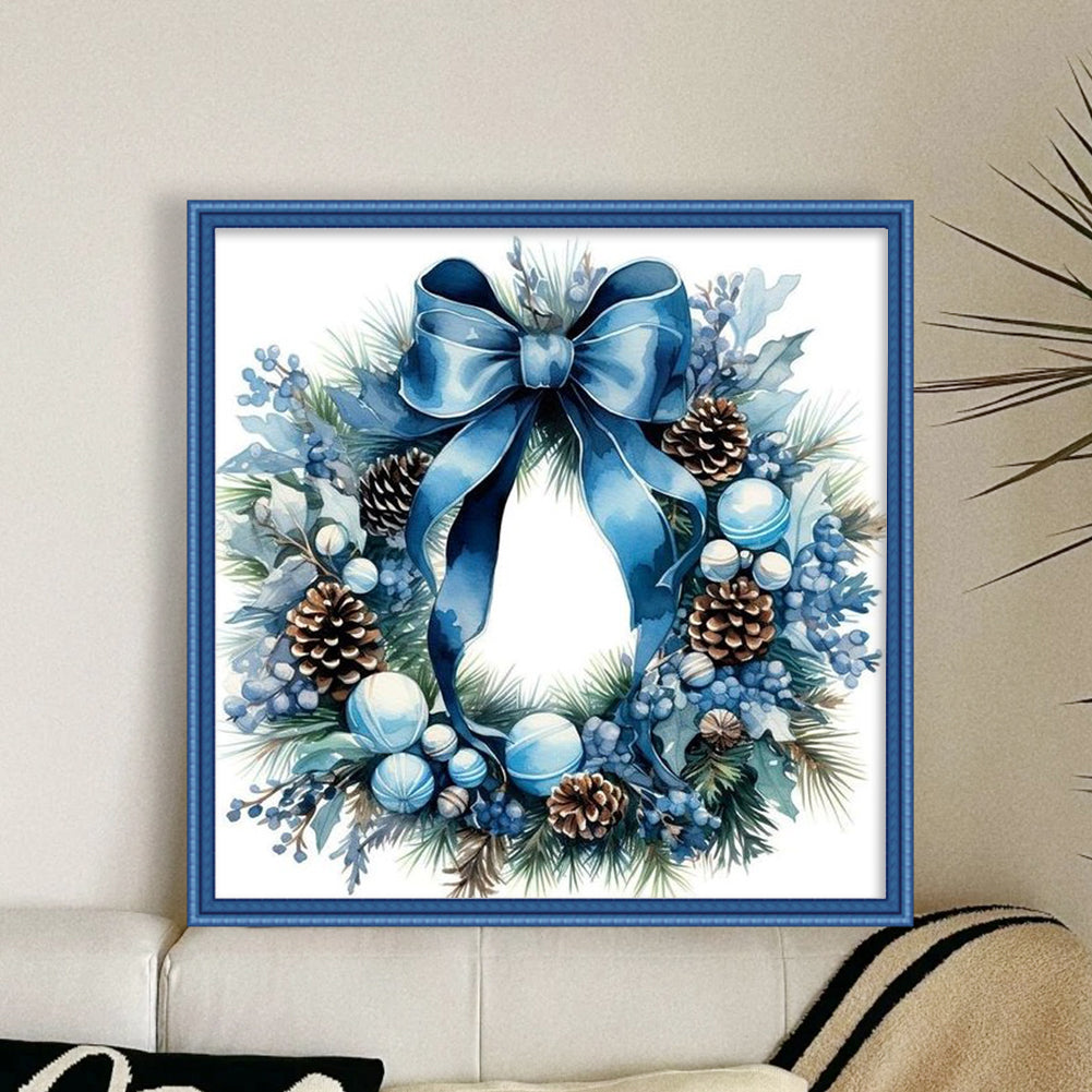 Blue Christmas Wreath - Full 11CT Counted Cross Stitch 40x40CM - Huacan