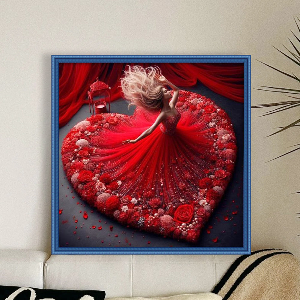Girl With Heart-Shaped Skirt - Full 11CT Stamped Cross Stitch 40x40CM - Yishu