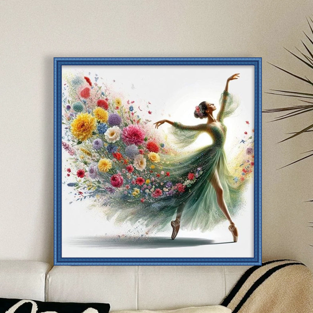 Girl With Floral Skirt - Full 11CT Stamped Cross Stitch 40x40CM - Yishu