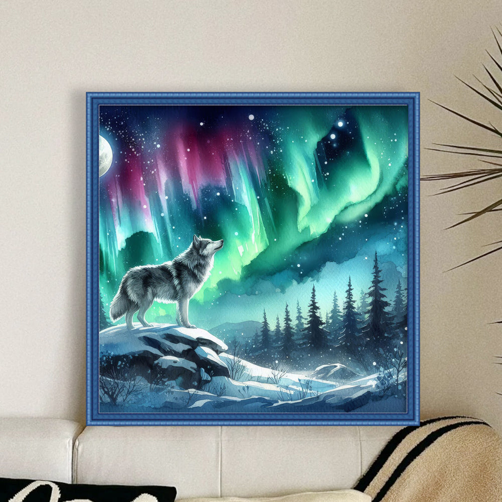 Wolf Under Aurora - Full 11CT Stamped Cross Stitch 50x50CM - Yishu