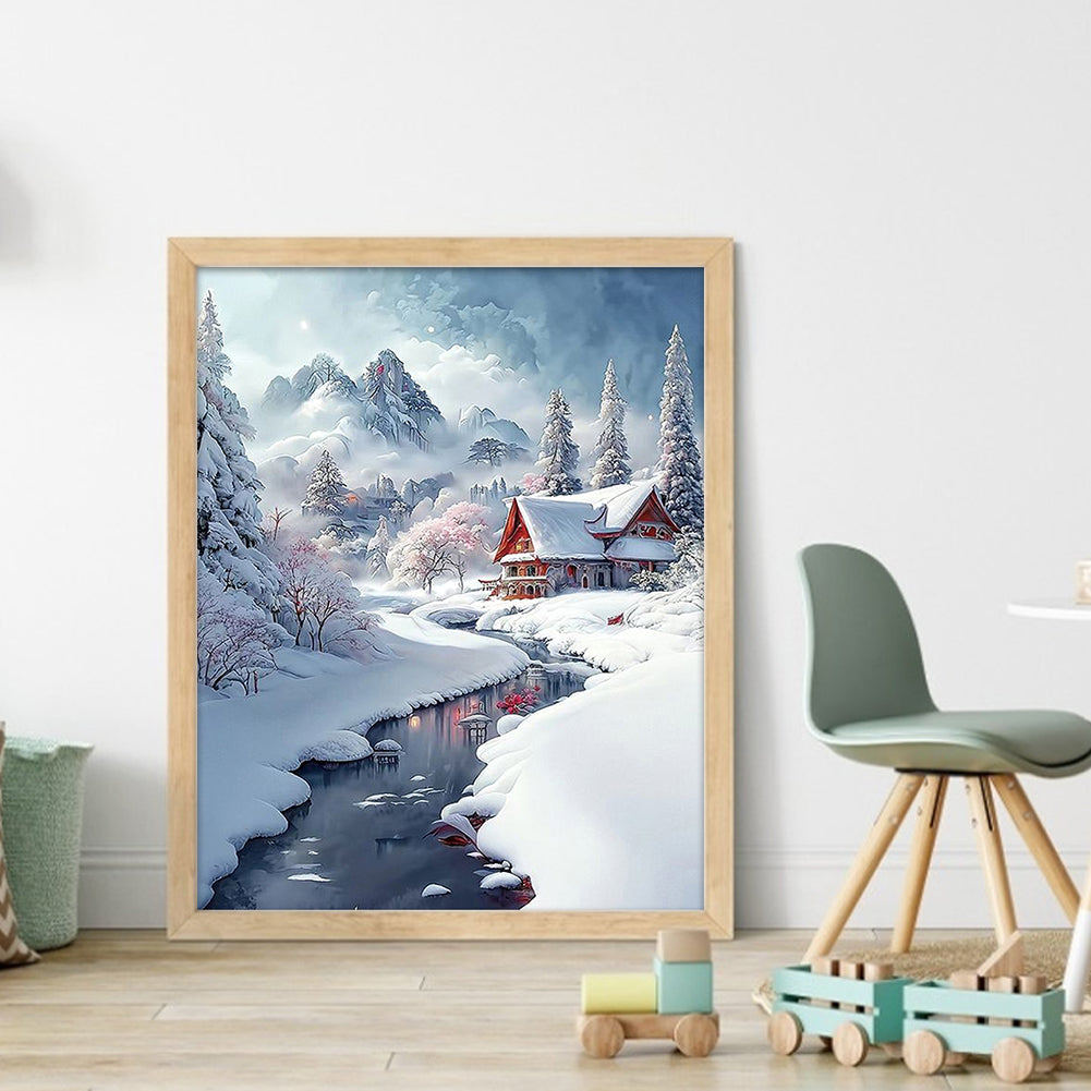 Snowy Cabin - Full 11CT Stamped Cross Stitch 40x50CM - Band