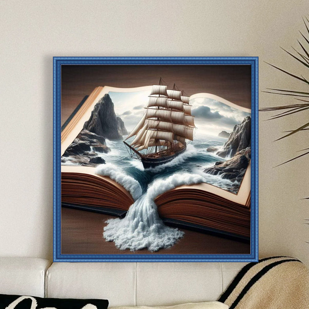Sailboat In Book - Full 11CT Counted Cross Stitch 50x50CM - Huacan
