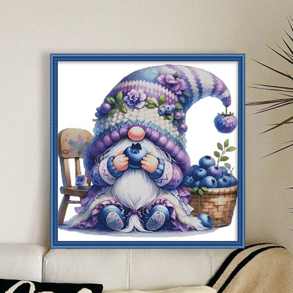 Blueberry Gnome - Partial 9CT Stamped Cross Stitch - Bead Embroidery 39x39CM/15.35x15.35in