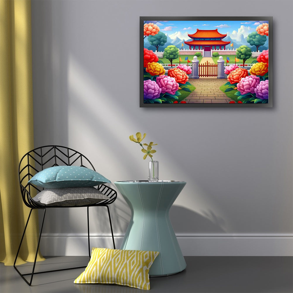Rainbow Garden - Partial 9CT Stamped Cross Stitch - Bead Embroidery 54x38CM/21.26x14.96in