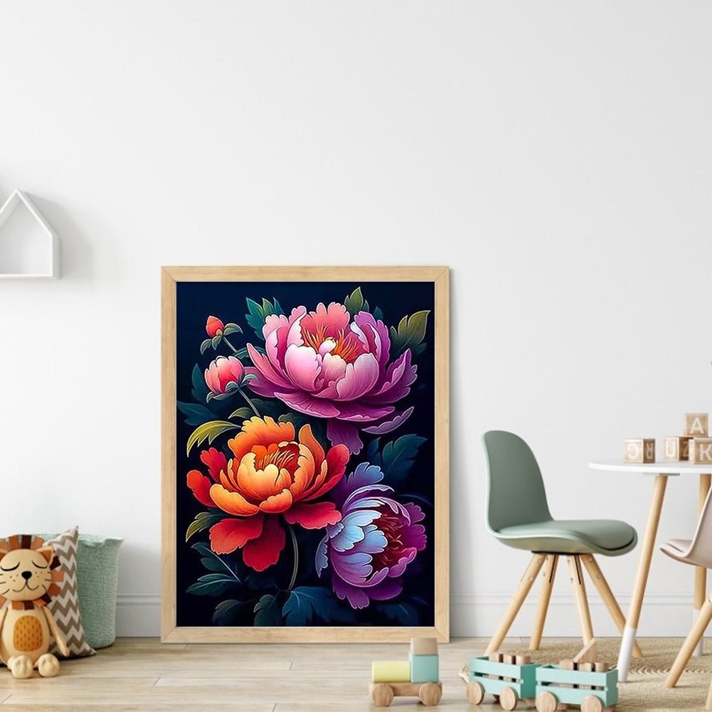 Graceful Peony - Partial 9CT Stamped Cross Stitch - Bead Embroidery 39x53CM/15.35x20.87in