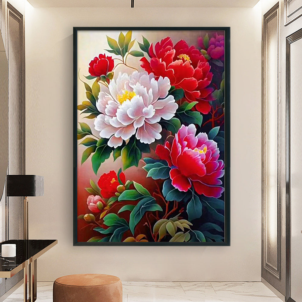 Dreamy Peony - Partial 9CT Stamped Cross Stitch - Bead Embroidery 50x71CM/19.69x27.95in