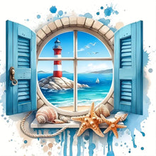 Load image into Gallery viewer, Lighthouse On The Sea Outside The Window 30*30CM(Canvas) Full Round Drill Diamond Painting