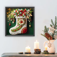 Load image into Gallery viewer, Christmas Stocking With Flowers 30*30CM(Canvas) Partial Special Shaped Drill Diamond Painting