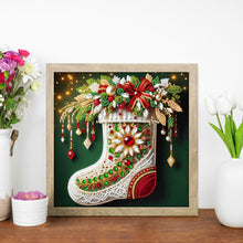 Load image into Gallery viewer, Christmas Stocking With Flowers 30*30CM(Canvas) Partial Special Shaped Drill Diamond Painting