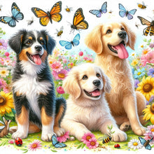 Load image into Gallery viewer, Butterfly Bouquet With Three Dogs 30*30CM(Canvas) Full Round Drill Diamond Painting
